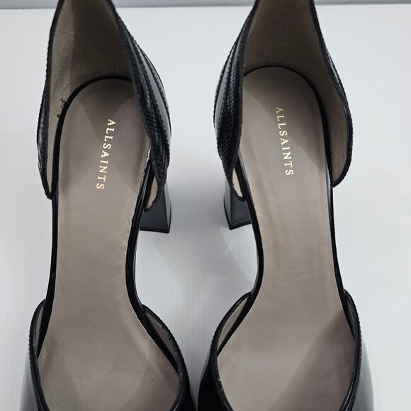 NEW All Saints Tiffany Platform Heel Womens 10 Black Patent Square Toe Pumps - Picture 8 of 14